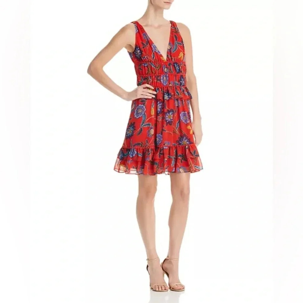 Rebecca Minkoff Lucille red floral flounced dress sz 0